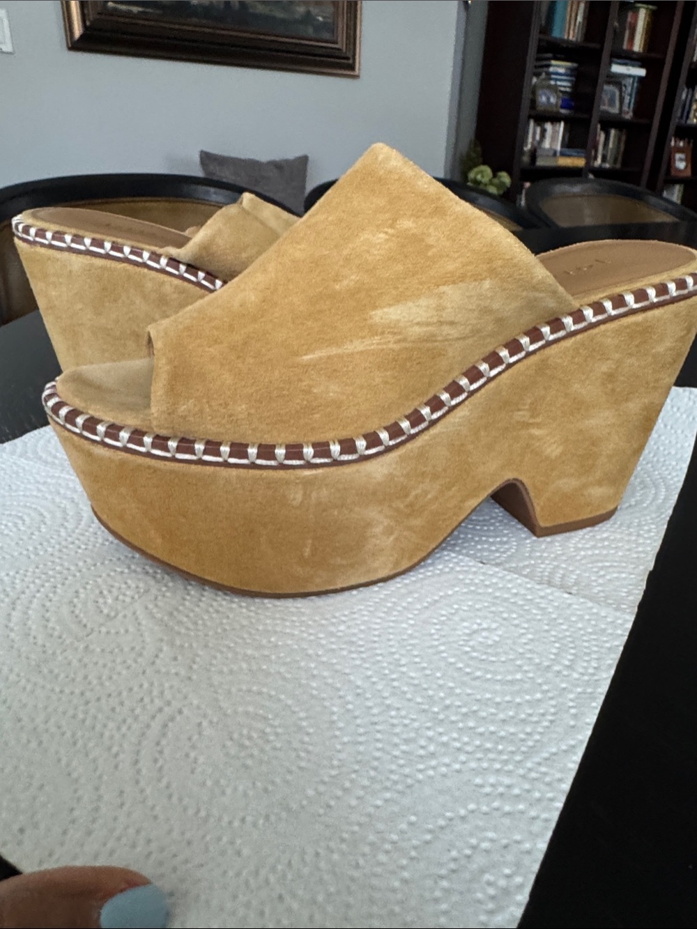 Joie Suede Platform Mule Clogs in Mustard Yellow